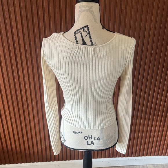 Cream Button Down Ribbed Top - Picture 2 of 2